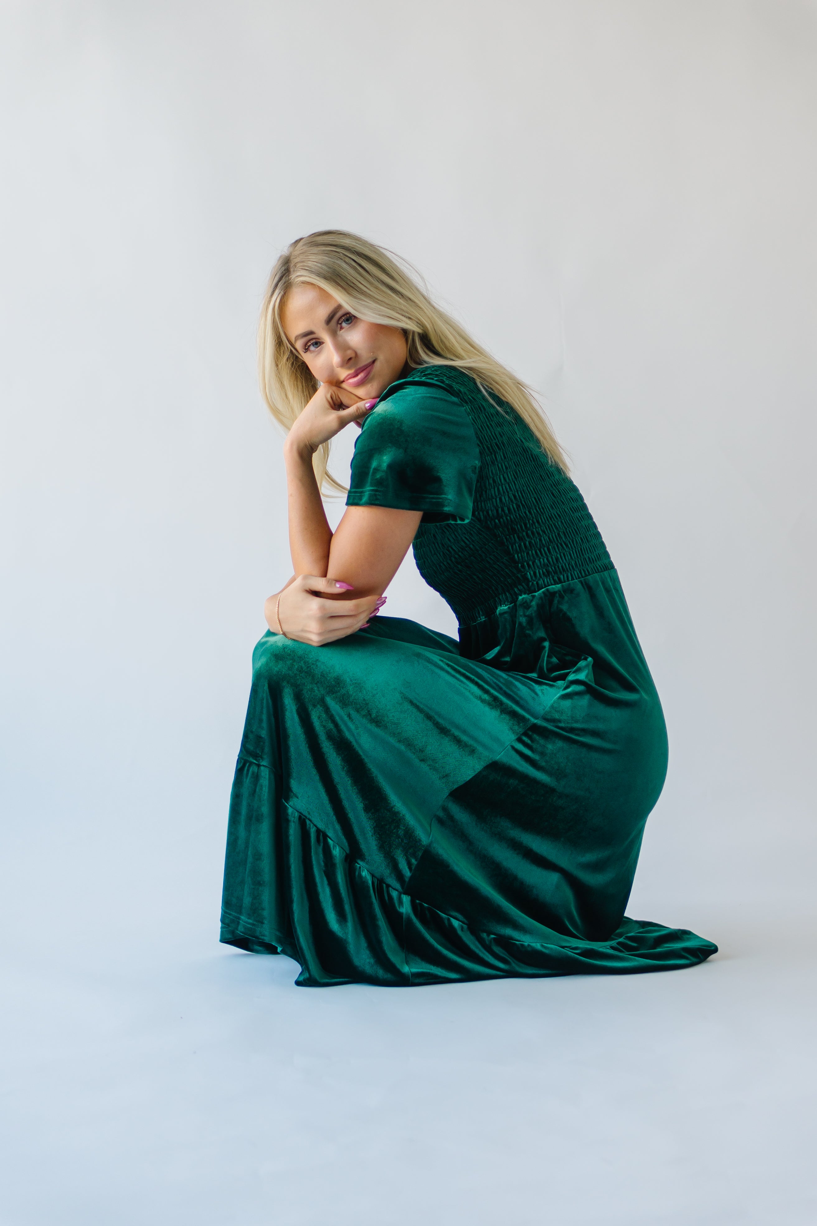 Noonan Velvet Midi Dress, Hunter Green