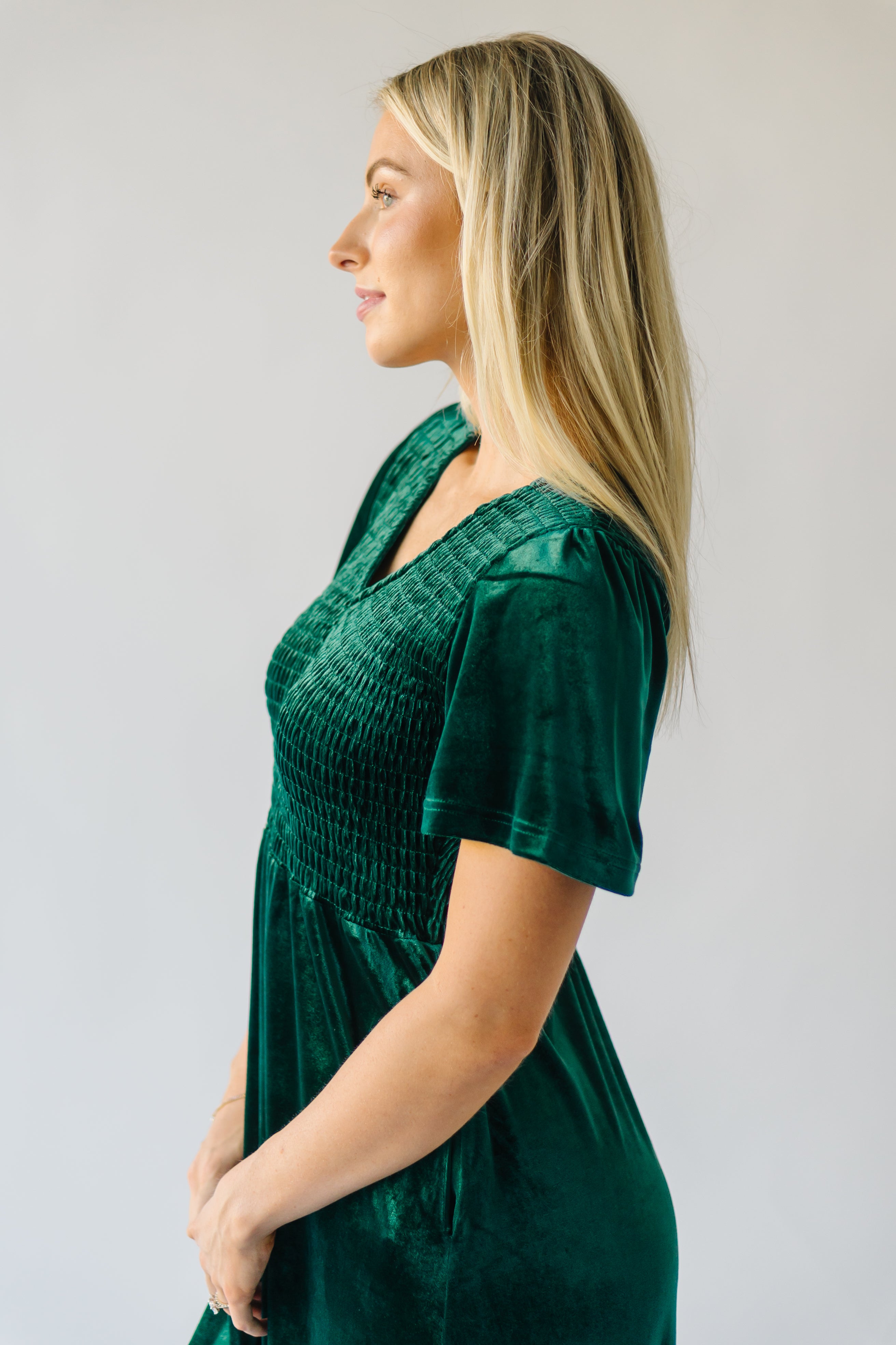 Noonan Velvet Midi Dress, Hunter Green