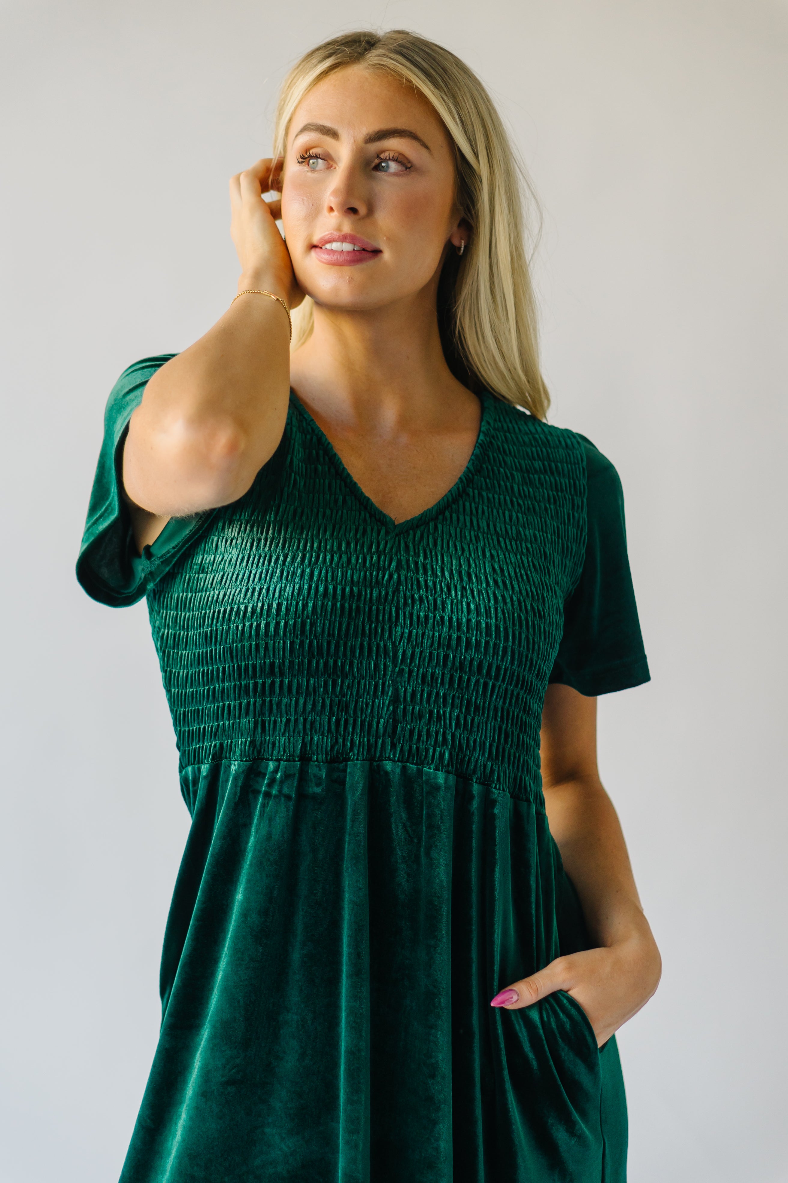 Noonan Velvet Midi Dress, Hunter Green