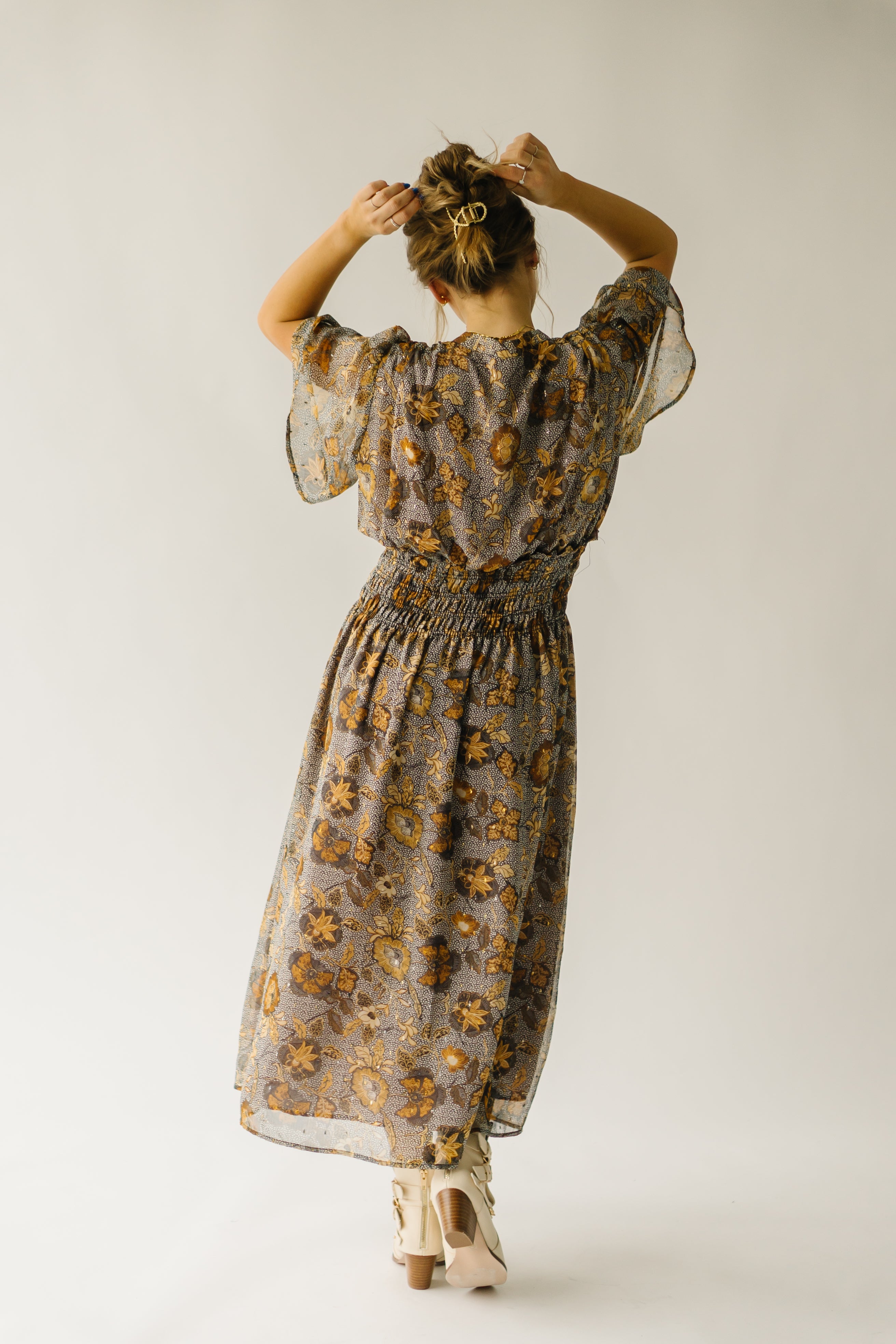 Nottoway Cinch Waist Midi Dress Moonlight Gold.