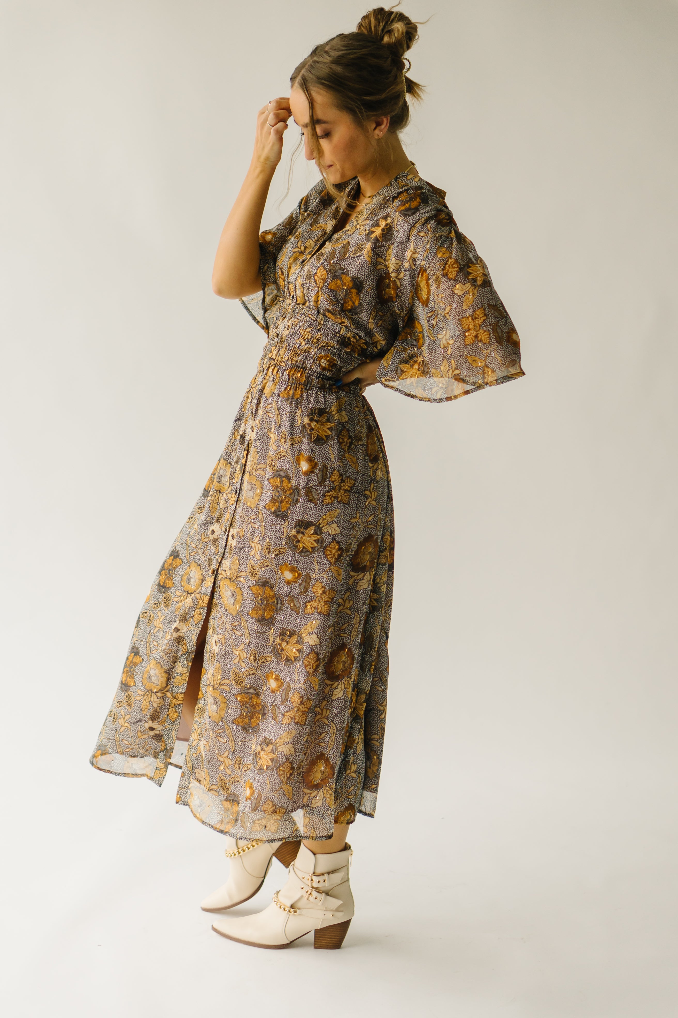 Nottoway Cinch Waist Midi Dress Moonlight Gold.