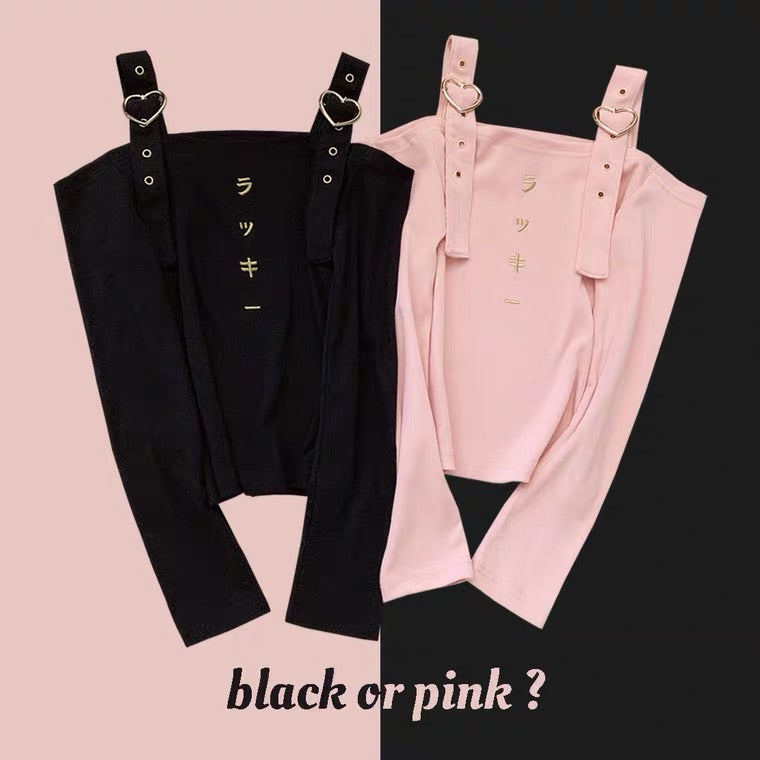 Off shoulder long sleeve shirt in black or pink