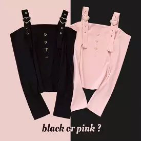 Off shoulder long sleeve shirt in black or pink