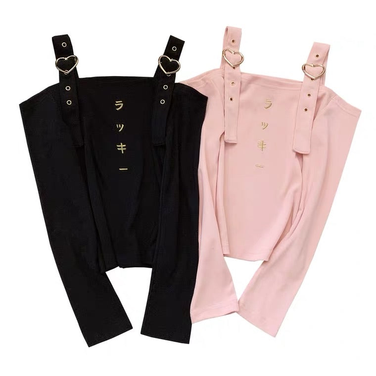 Off shoulder long sleeve shirt in black or pink