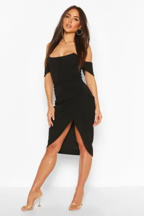 Off-The-Shoulder Wrap Midi Dress