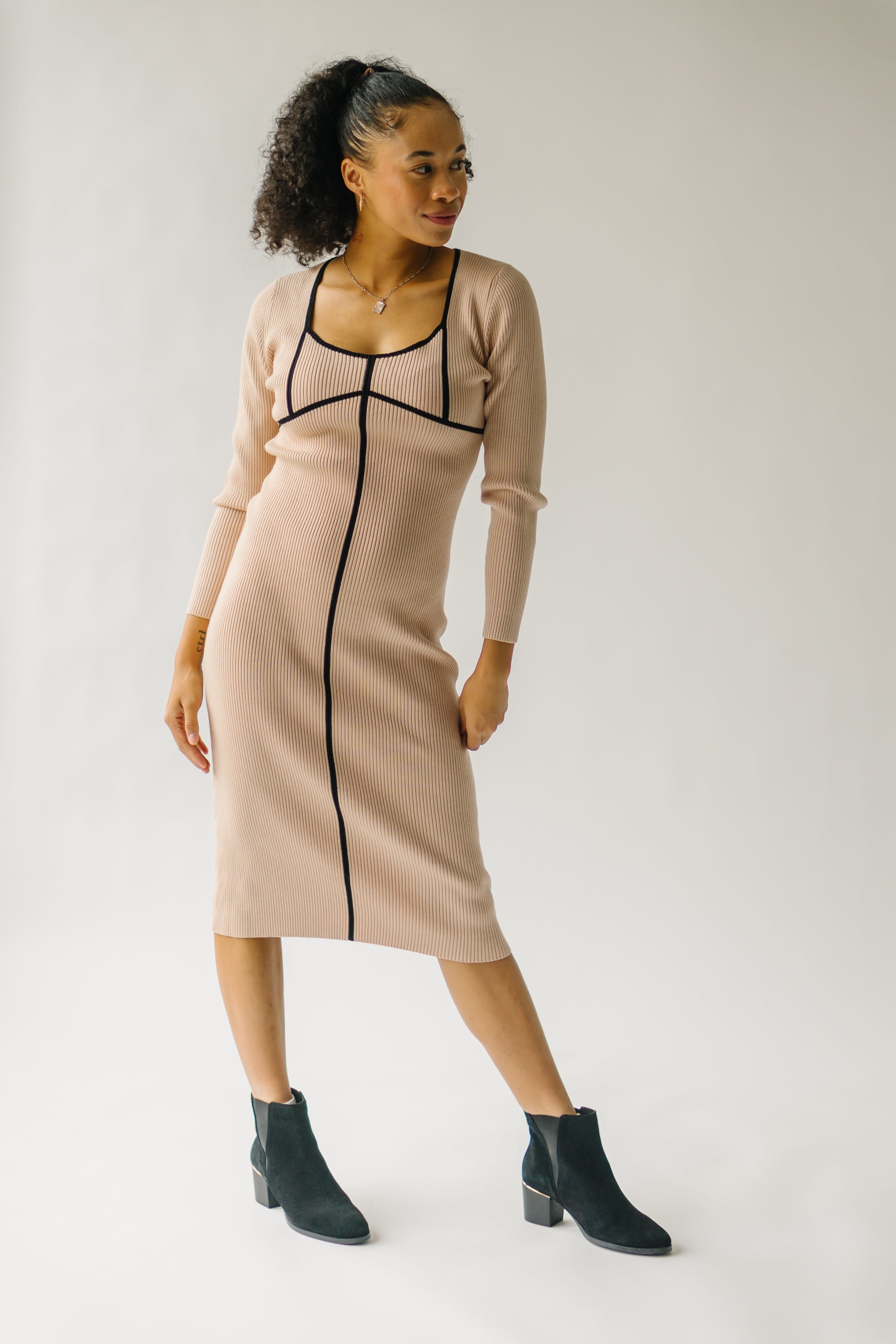 Ortega Ribbed Midi Dress, Sand - Shop Now