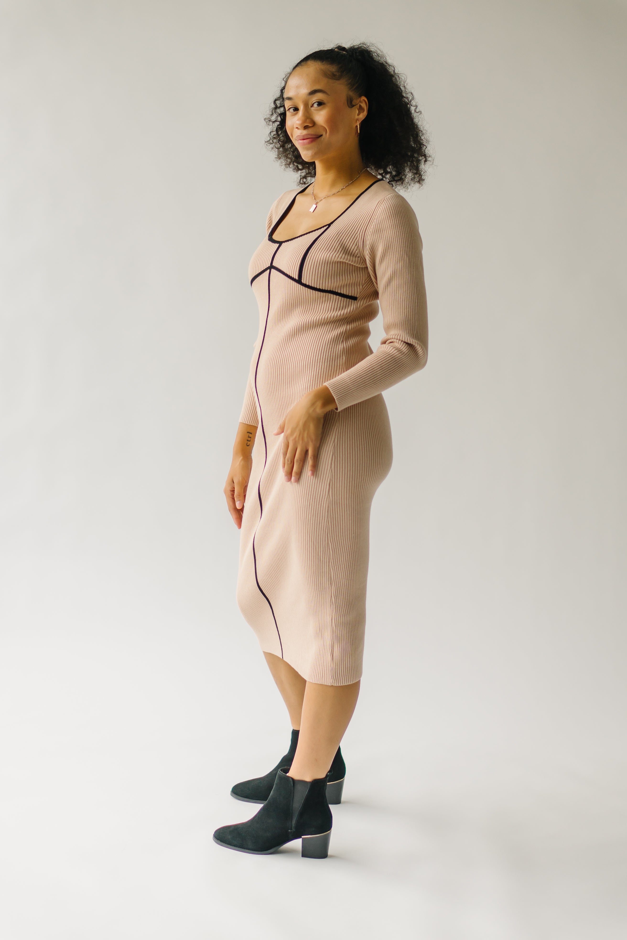 Ortega Ribbed Midi Dress, Sand - Shop Now