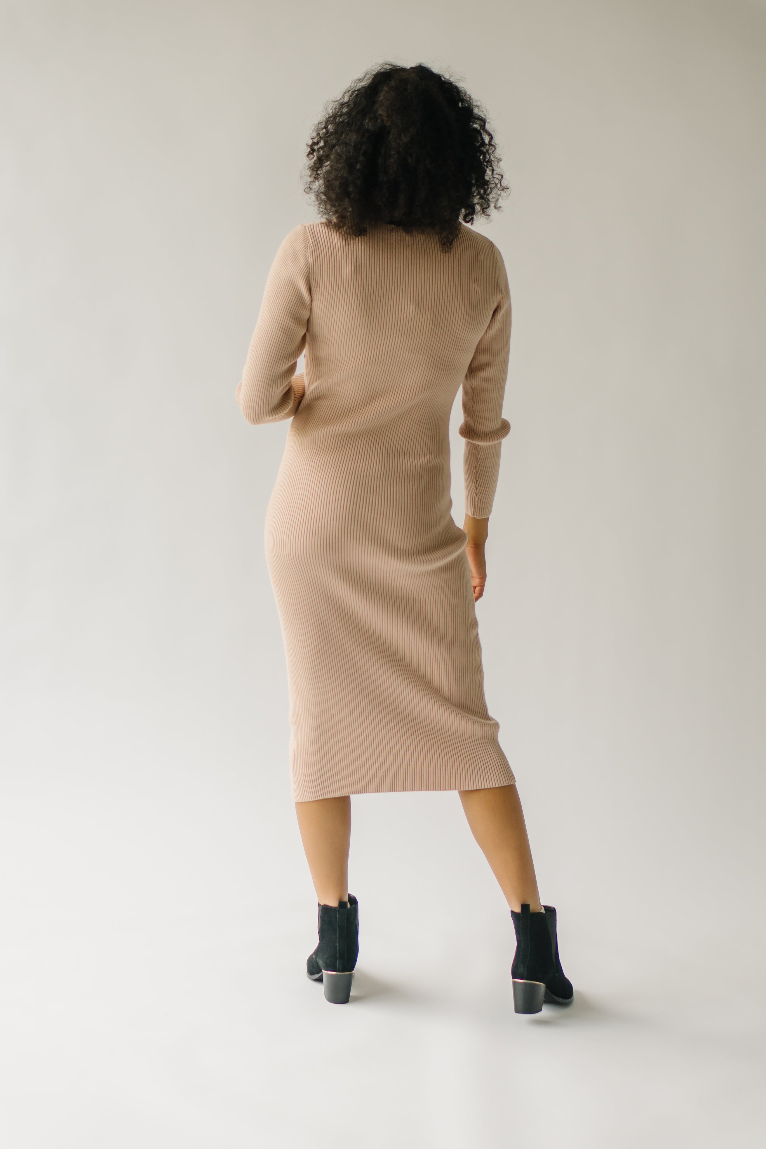 Ortega Ribbed Midi Dress, Sand - Shop Now