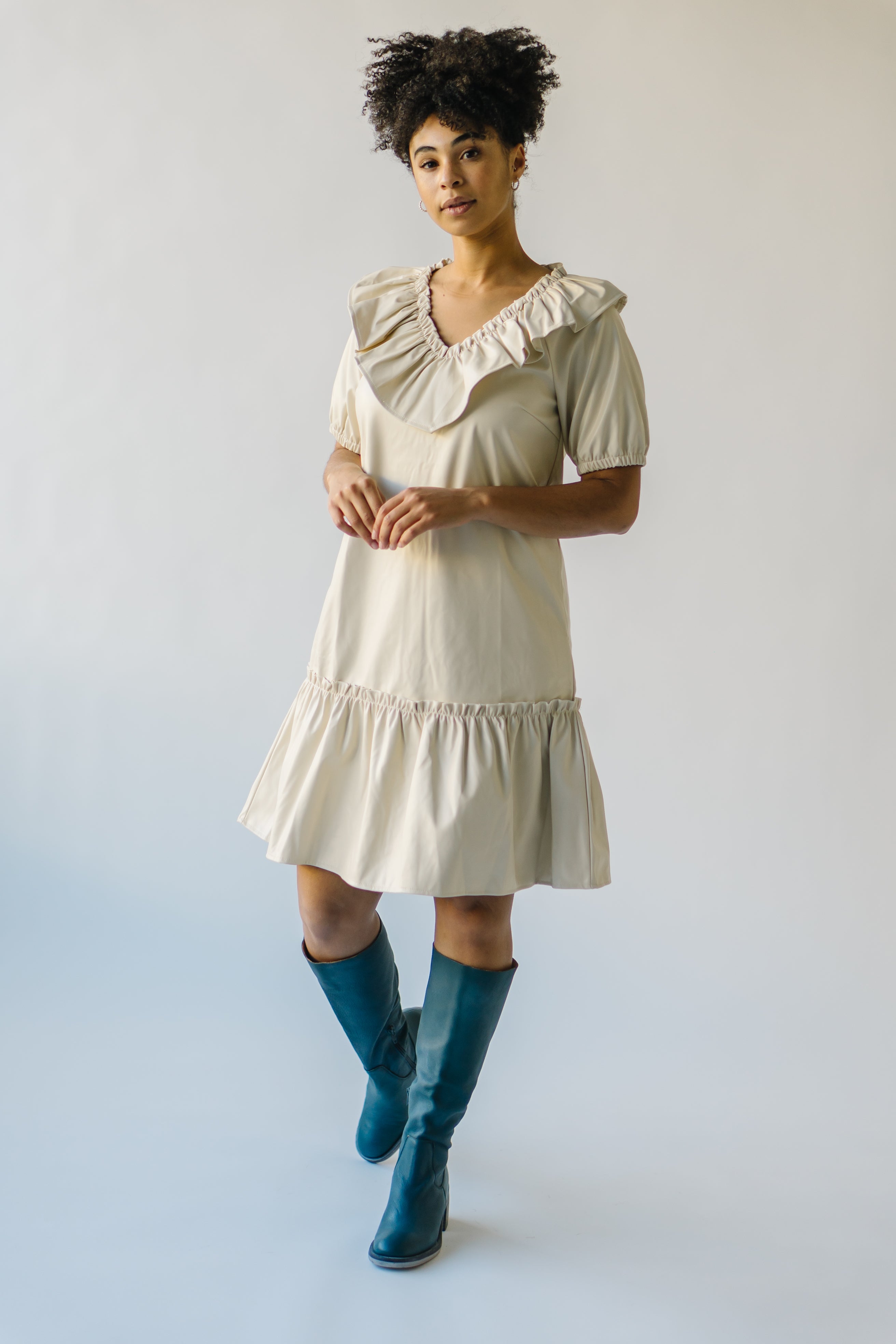 Pagosa Cream Faux Leather Dress