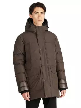 Pajar Men's Alcott Dark Oak Parka Jacket with Quilted Mixed-Media Design and Detachable Inner Hood