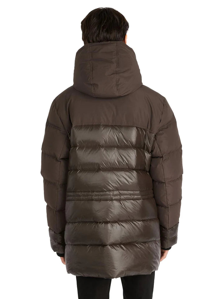 Pajar Men's Alcott Dark Oak Parka Jacket with Quilted Mixed-Media Design and Detachable Inner Hood