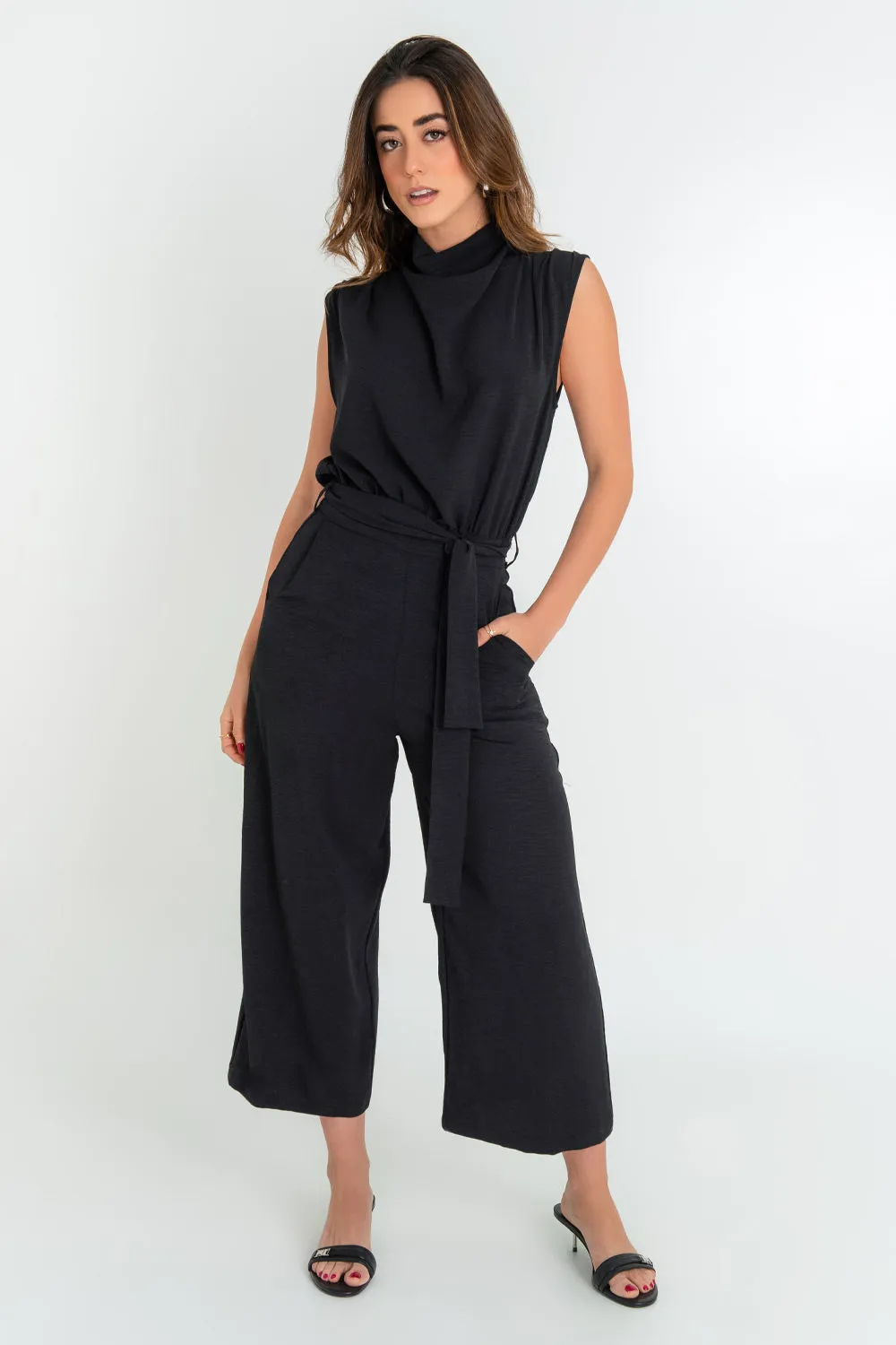 High Neck Pleated Culotte Palazzo