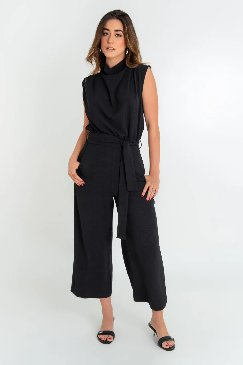 High Neck Pleated Culotte Palazzo