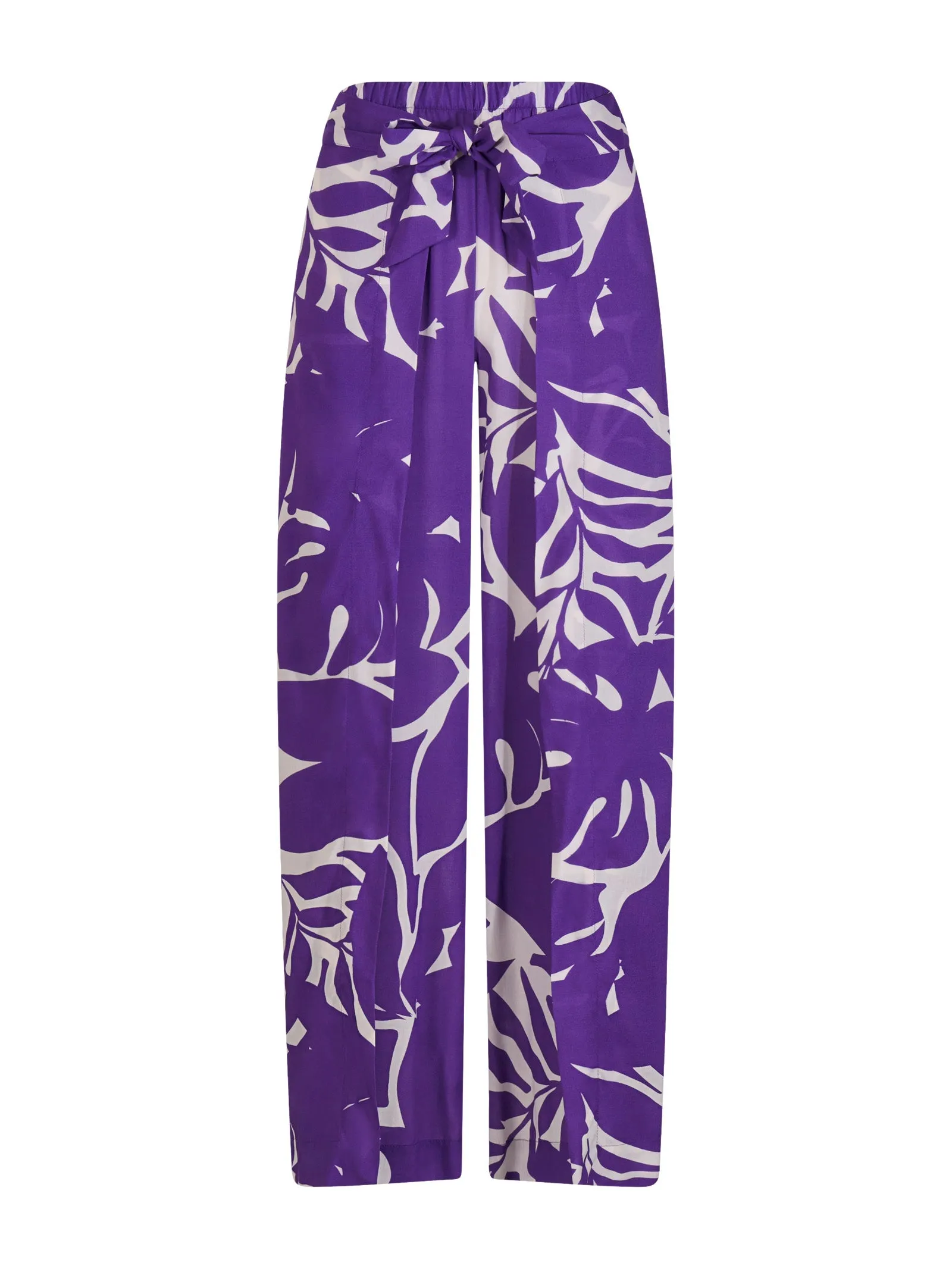 Cropped Pantalon with Bow in Viscose Summer - Prism Violet Print