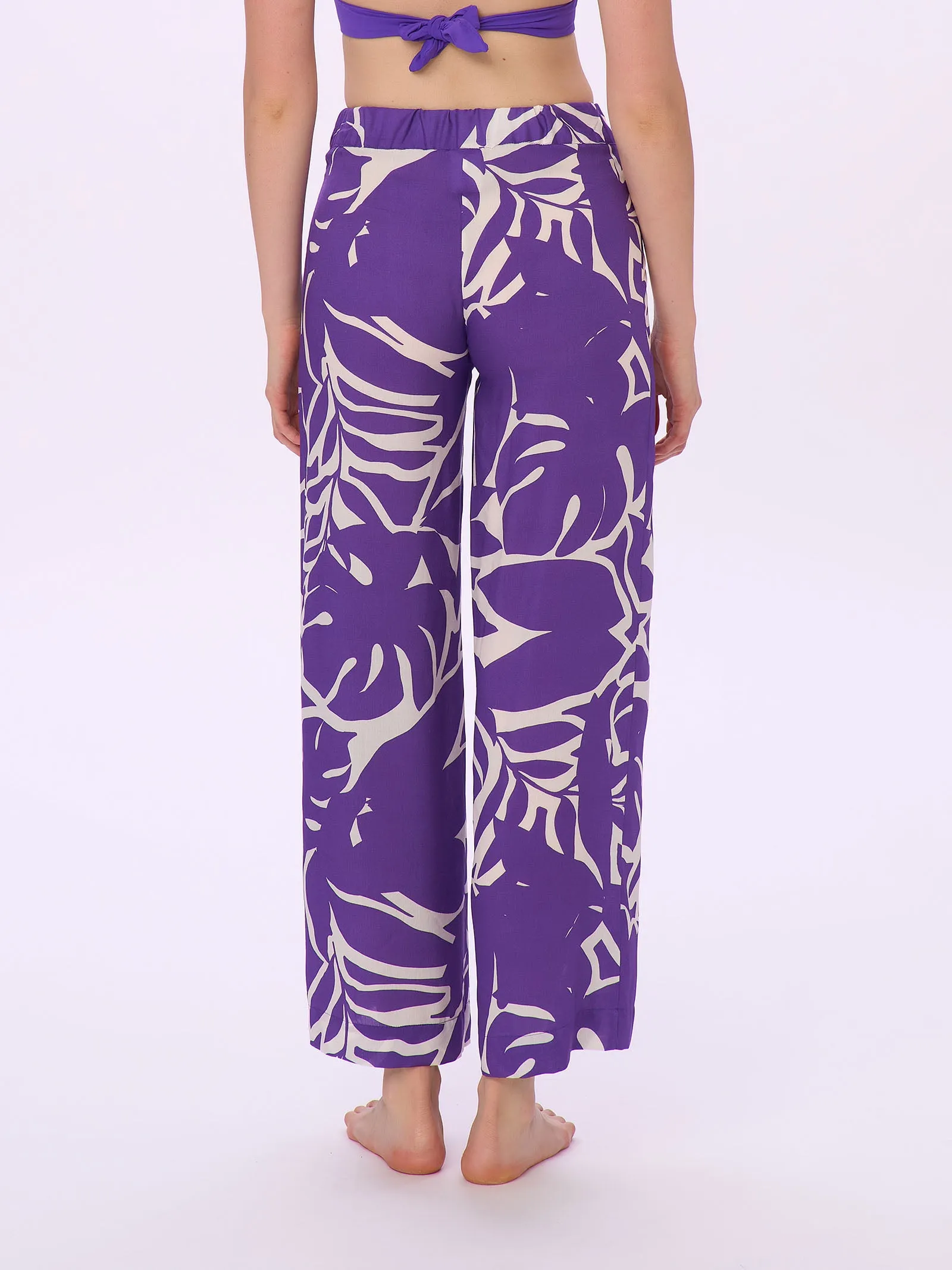 Cropped Pantalon with Bow in Viscose Summer - Prism Violet Print