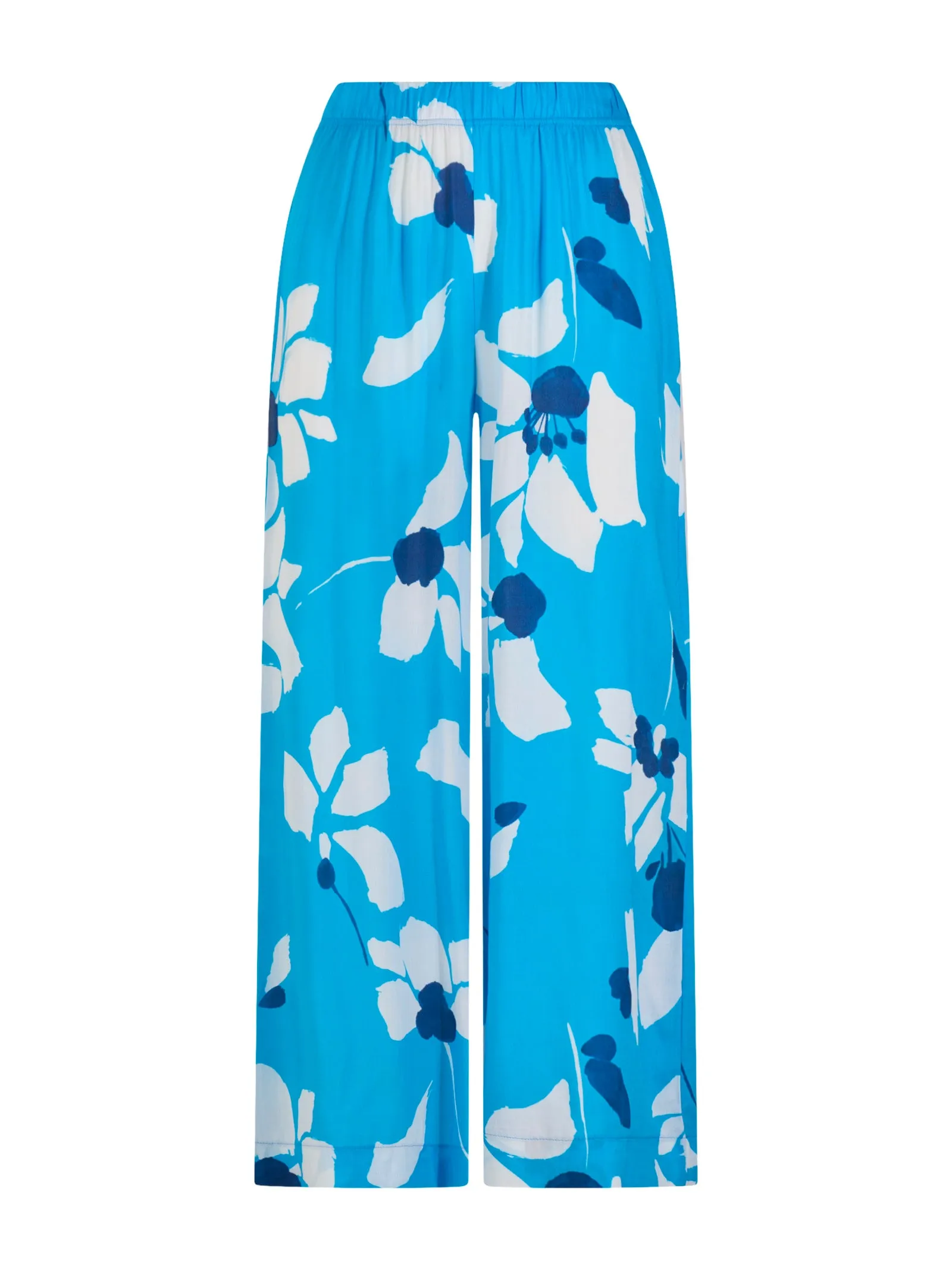 Cropped Viscose Summer Pantalon - Blue Danube Print