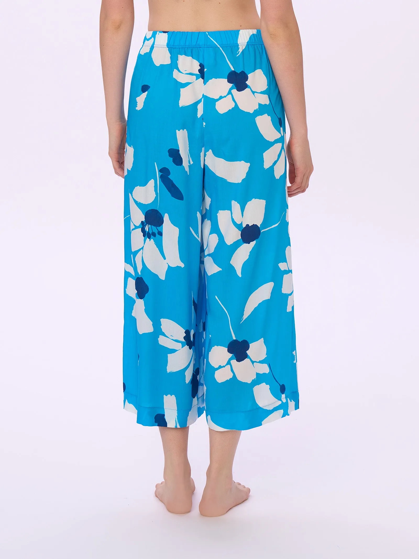 Cropped Viscose Summer Pantalon - Blue Danube Print