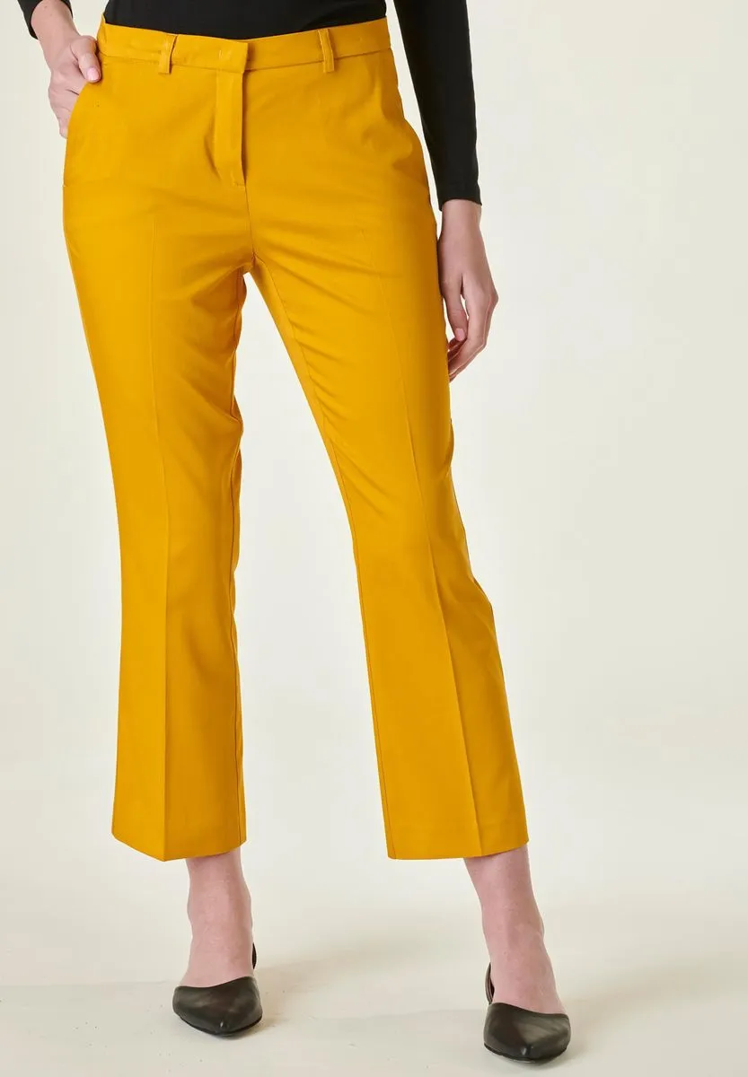 Yellow Cropped Silk Cotton Trousers