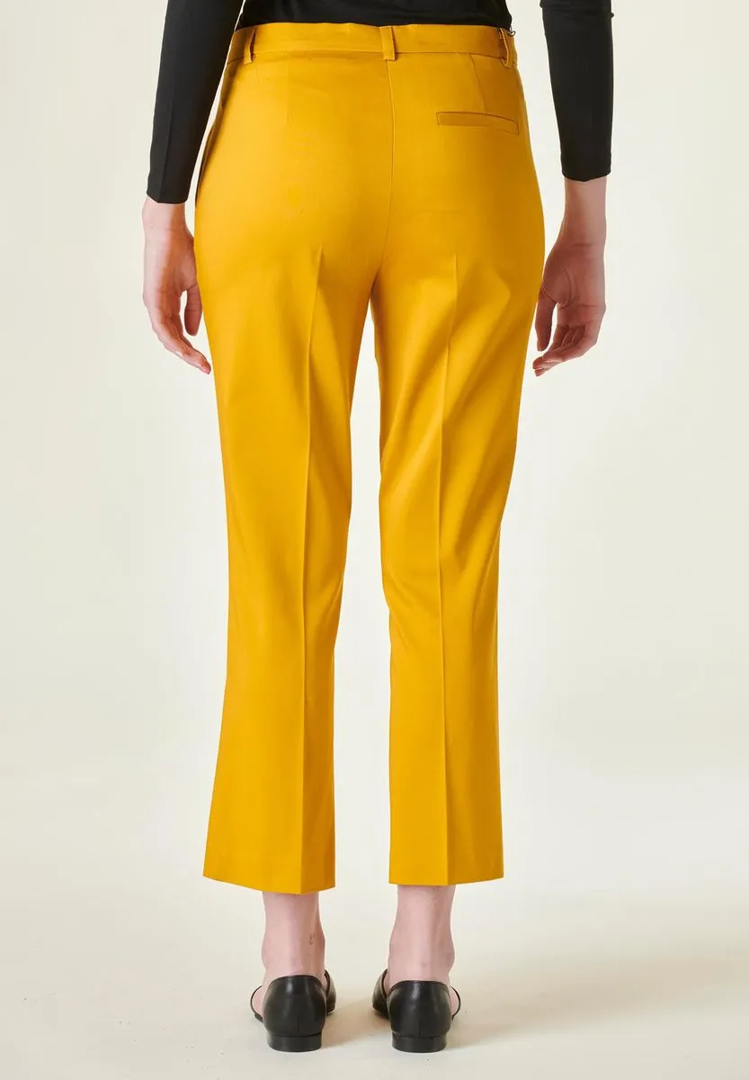 Yellow Cropped Silk Cotton Trousers