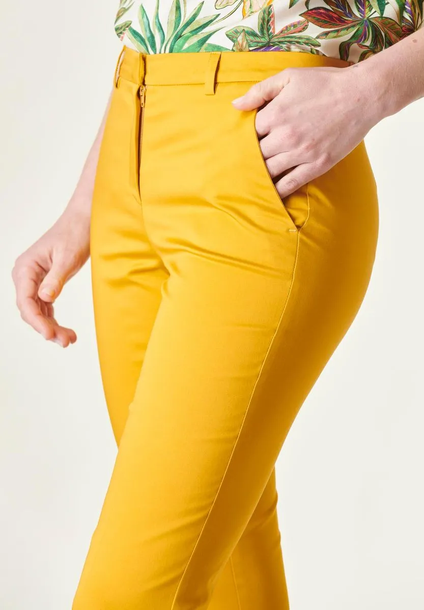 Yellow Cropped Silk Cotton Trousers