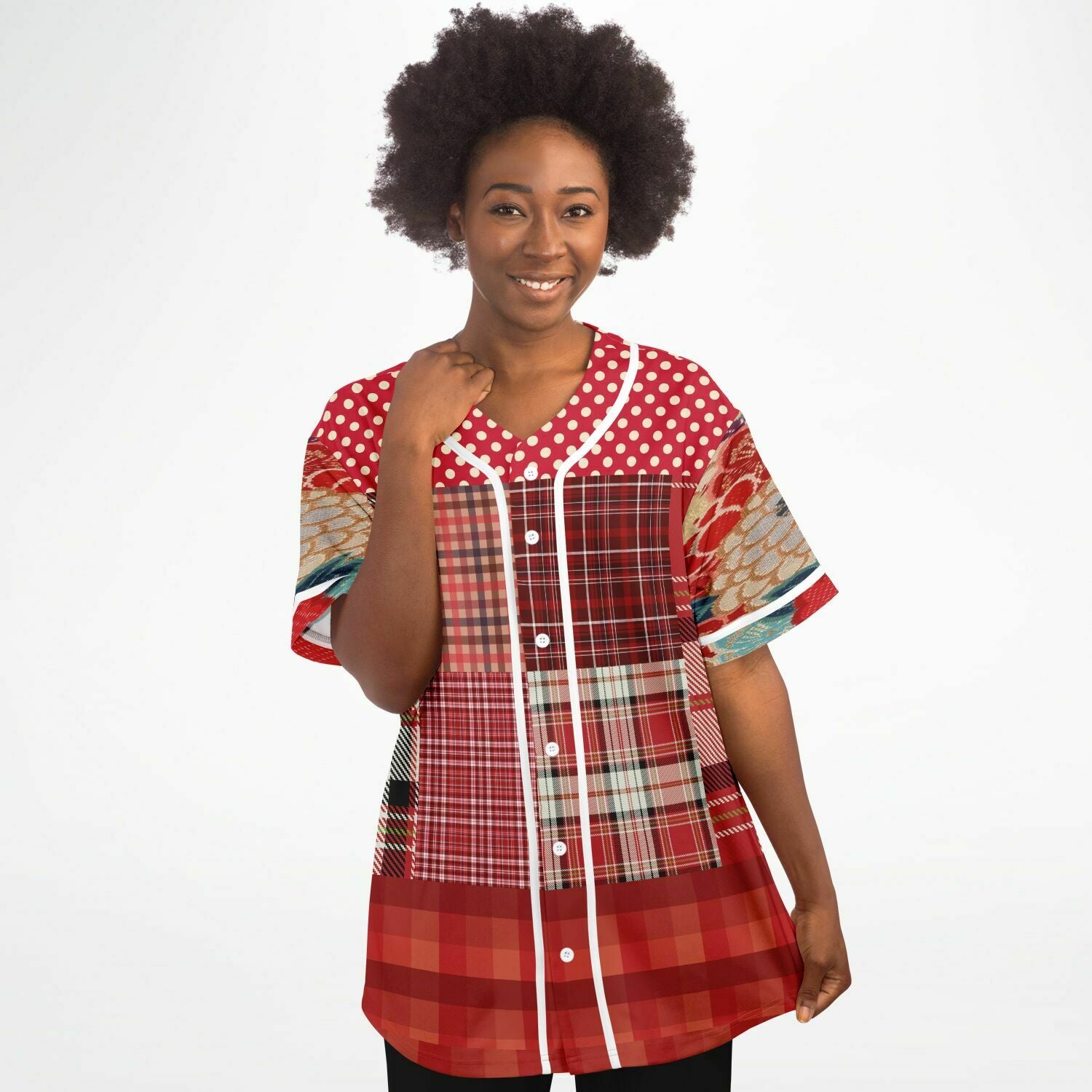 Patchwork Plaid Salsa Jersey Button Front