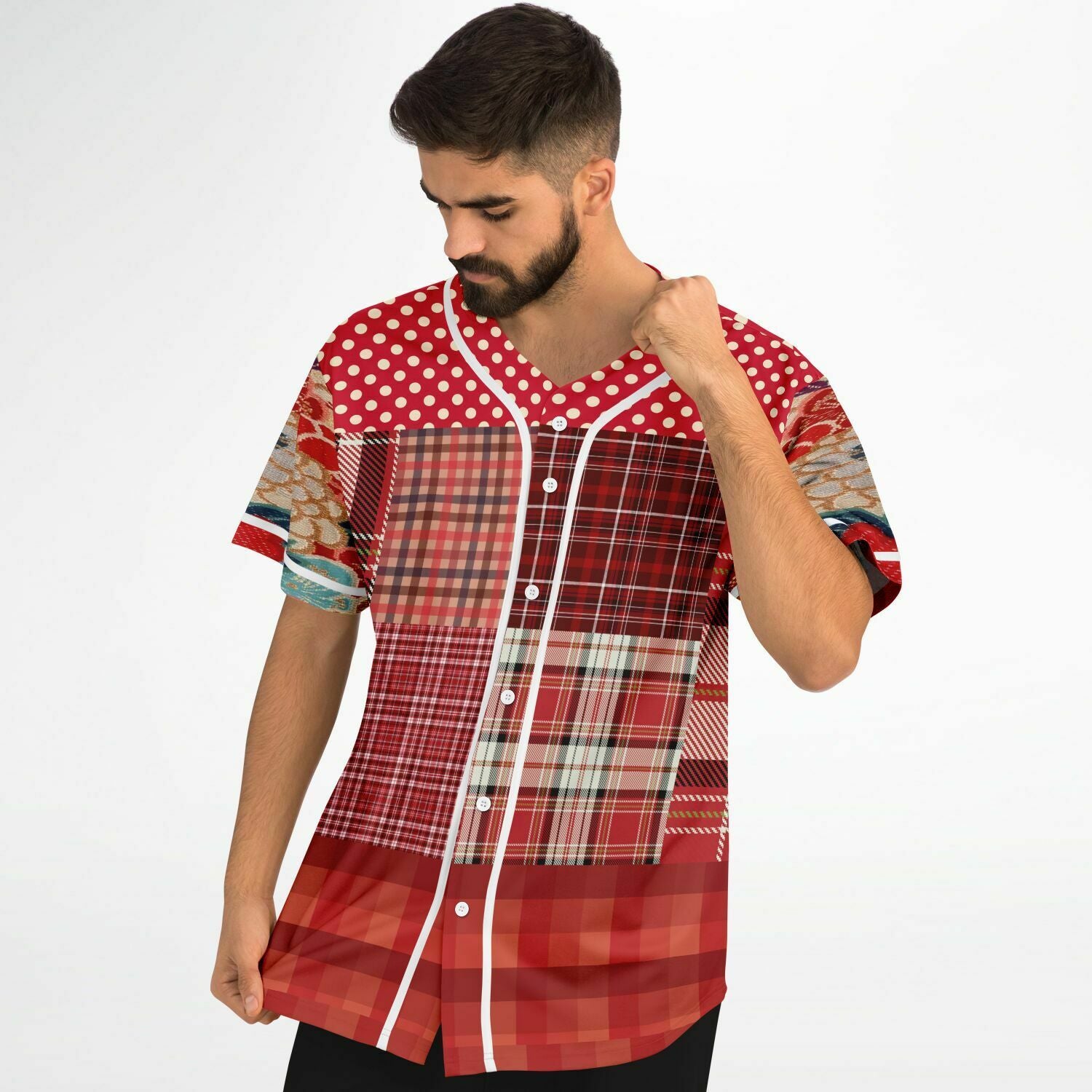 Patchwork Plaid Salsa Jersey Button Front