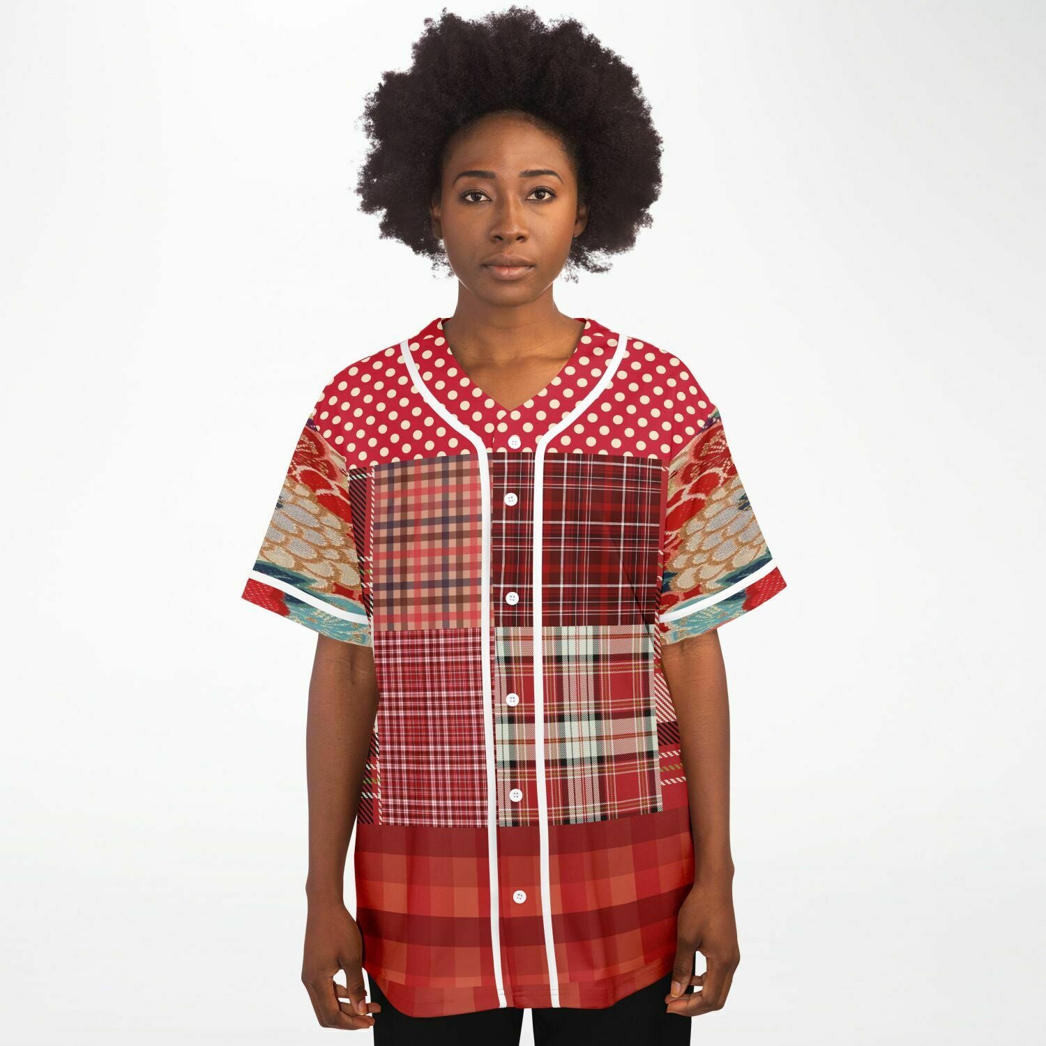 Patchwork Plaid Salsa Jersey Button Front