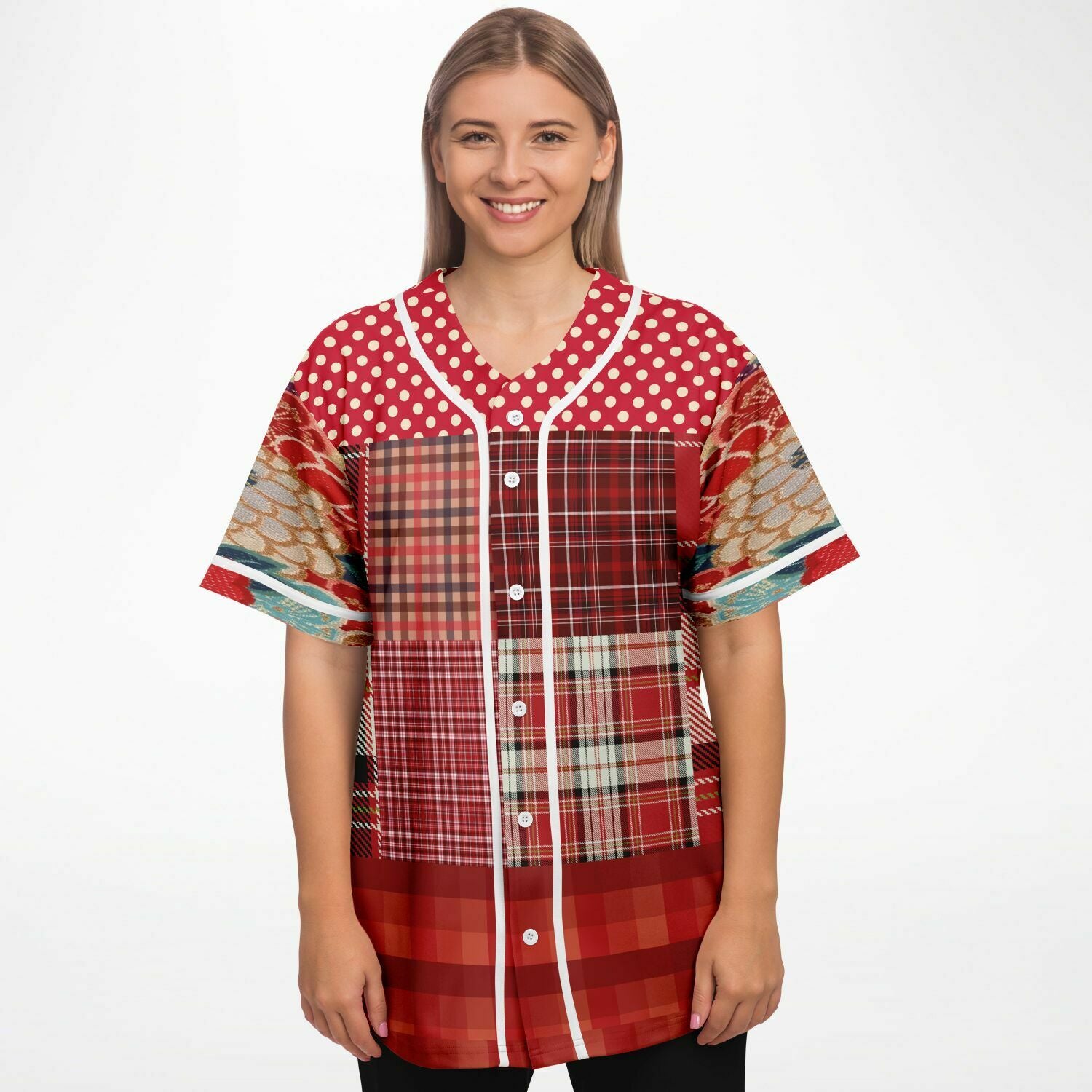 Patchwork Plaid Salsa Jersey Button Front