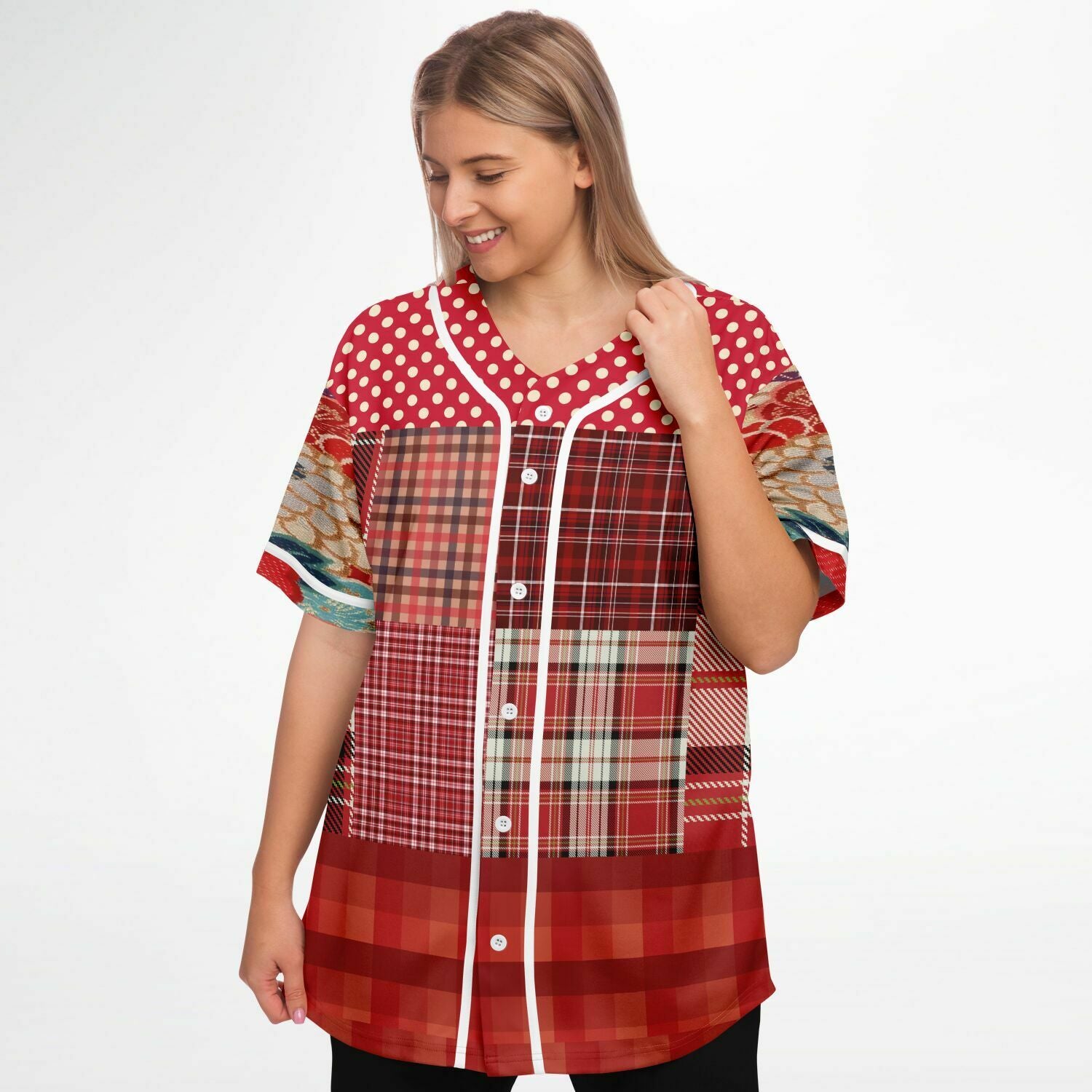 Patchwork Plaid Salsa Jersey Button Front