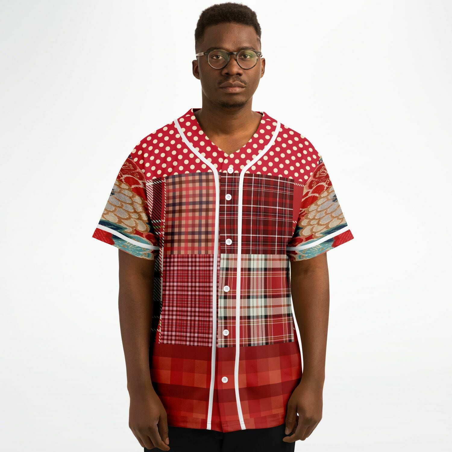 Patchwork Plaid Salsa Jersey Button Front