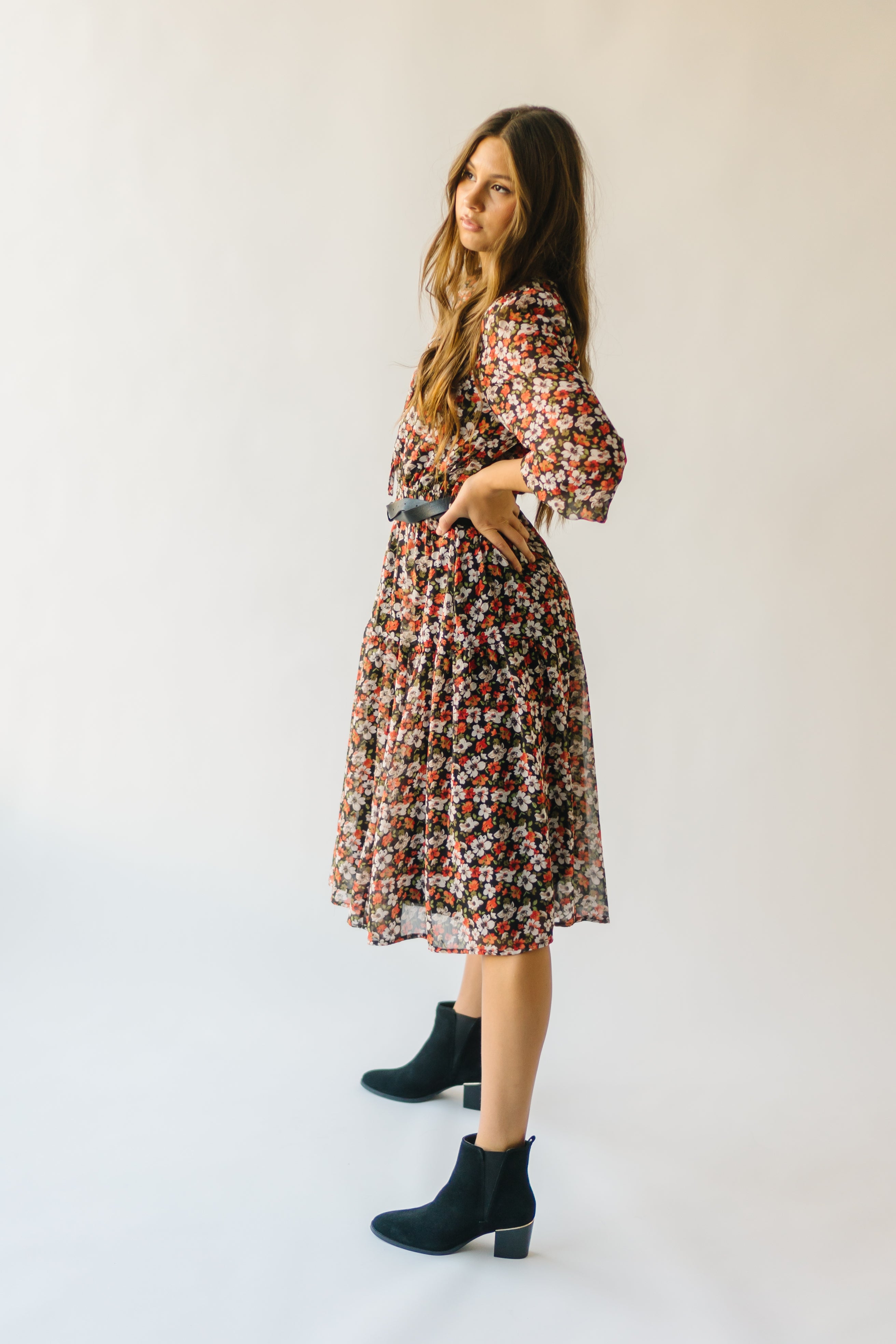 Paulson Belted Midi Dress in Black Multi