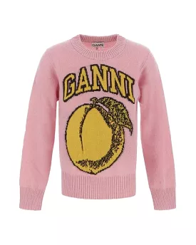 peach graphic O-neck pullover