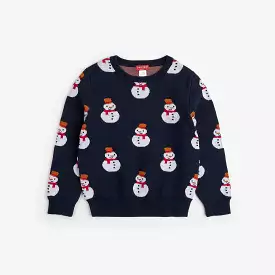 Petit Lem Snowman Dress Blue Knit Sweater