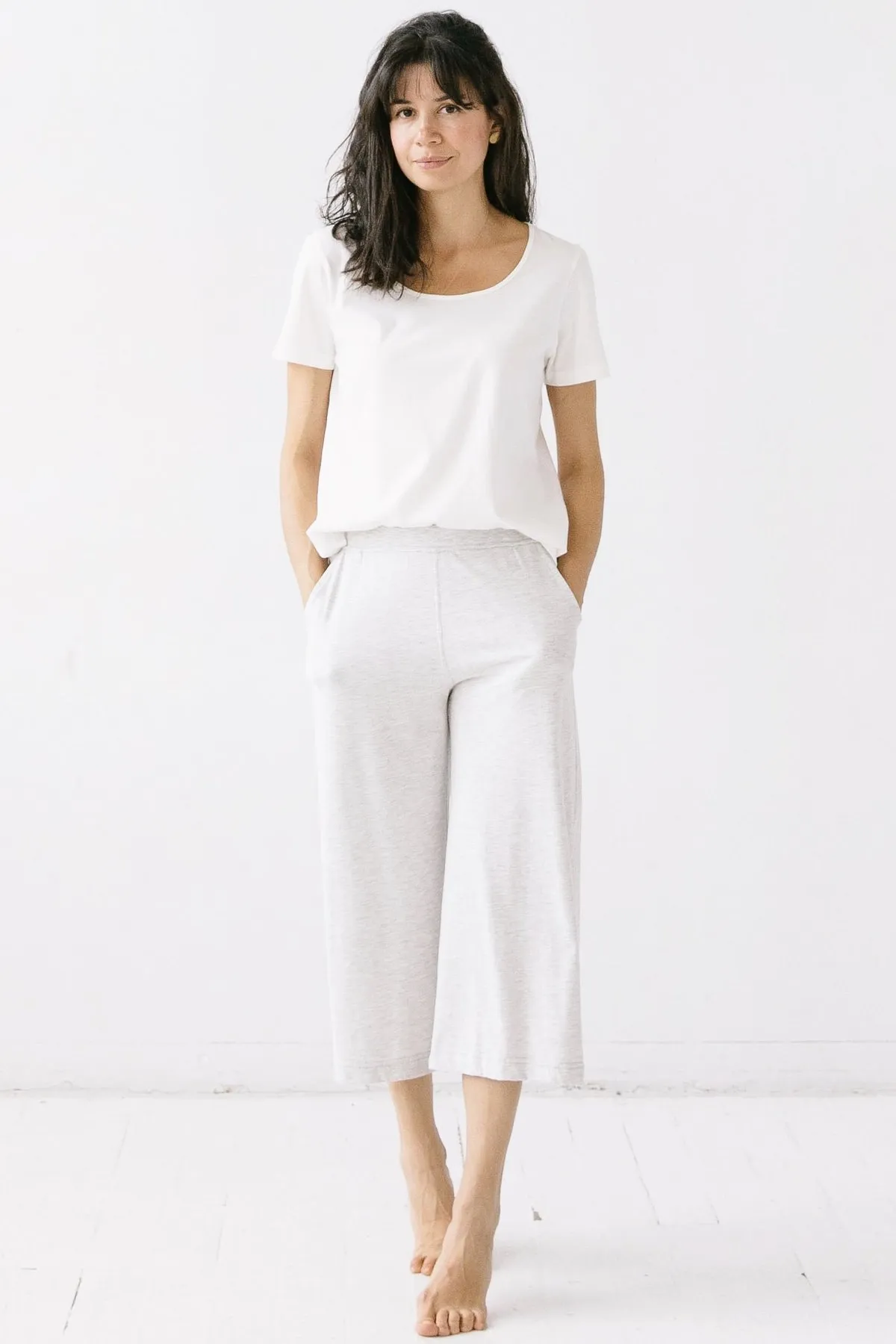 Pima Cotton Wide Leg Cropped Pants