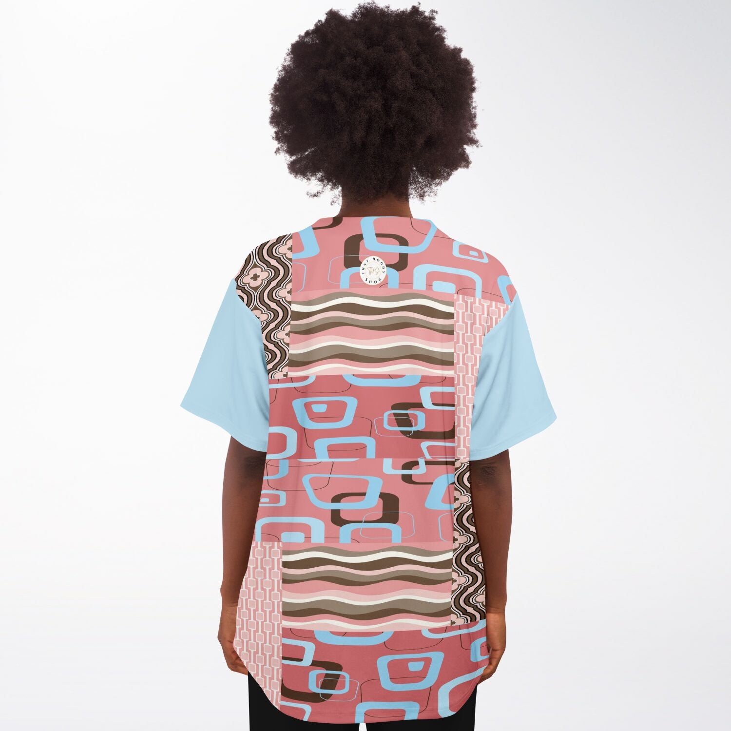 Pink Geometric Patchwork Button-Up Jersey