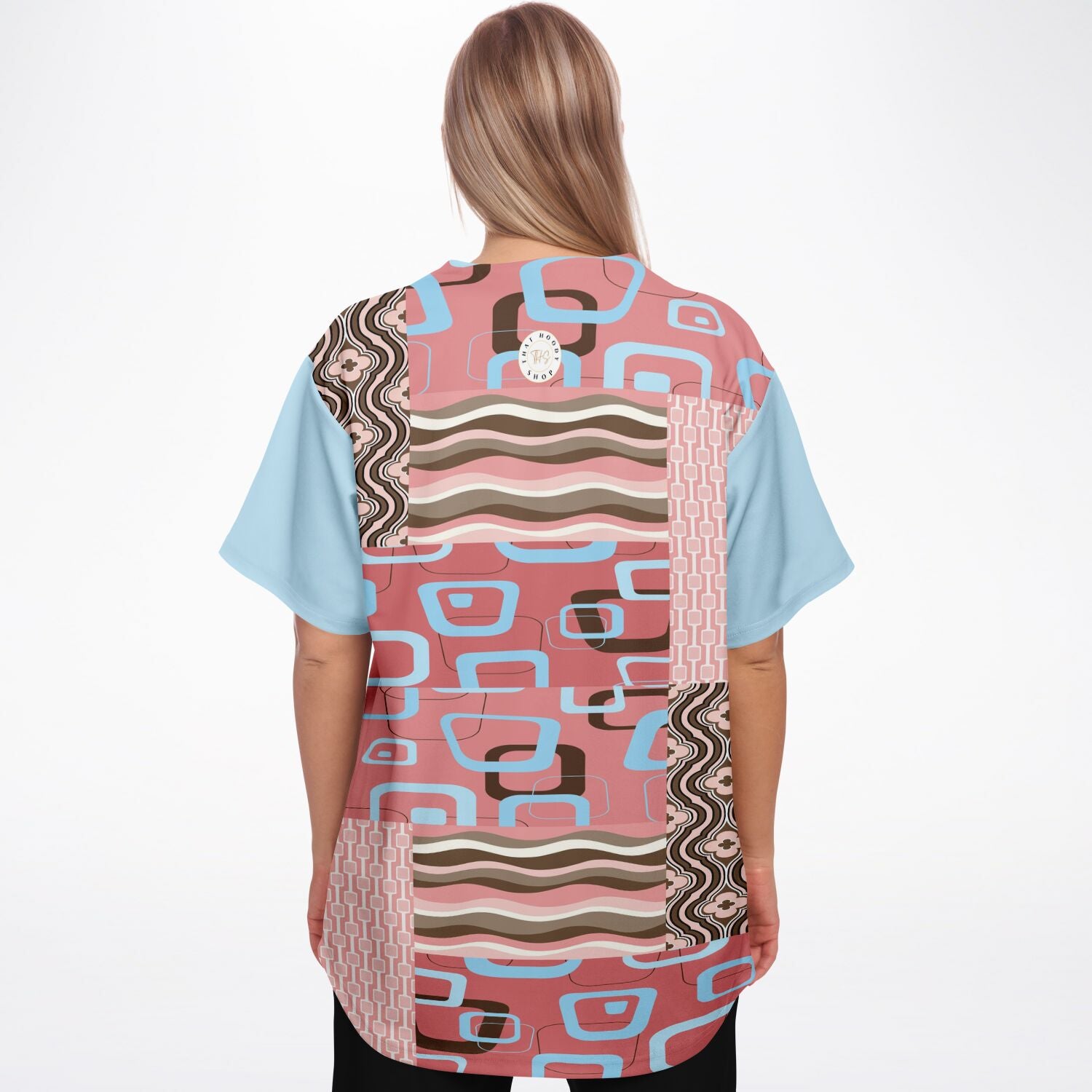 Pink Geometric Patchwork Button-Up Jersey