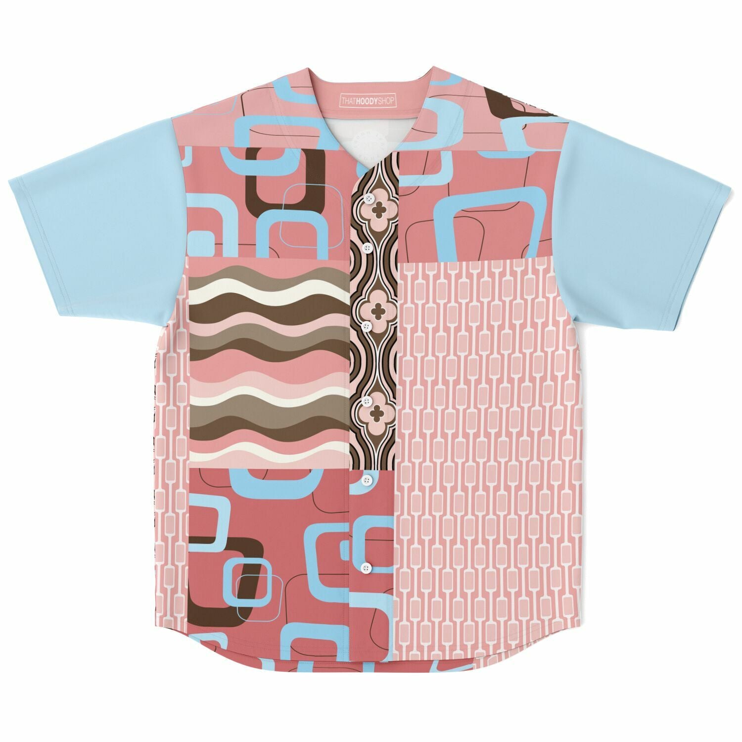 Pink Geometric Patchwork Button-Up Jersey