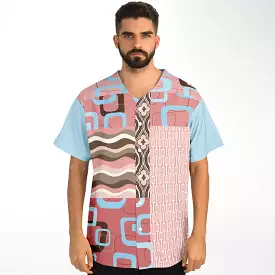 Pink Geometric Patchwork Button-Up Jersey