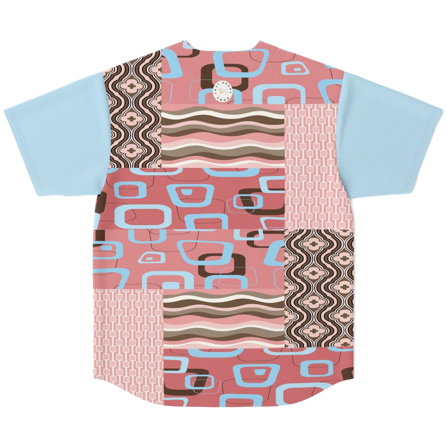 Pink Geometric Patchwork Button-Up Jersey