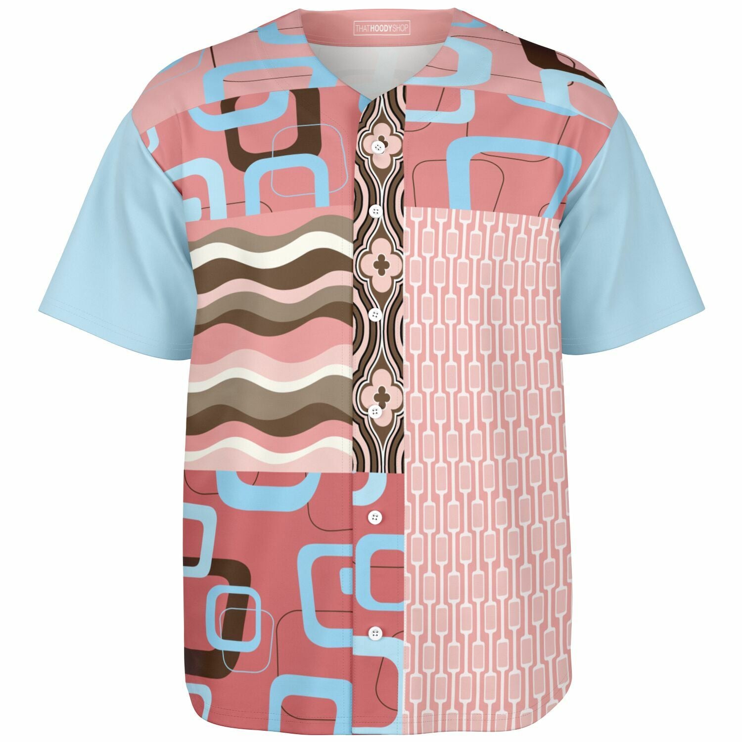 Pink Geometric Patchwork Button-Up Jersey