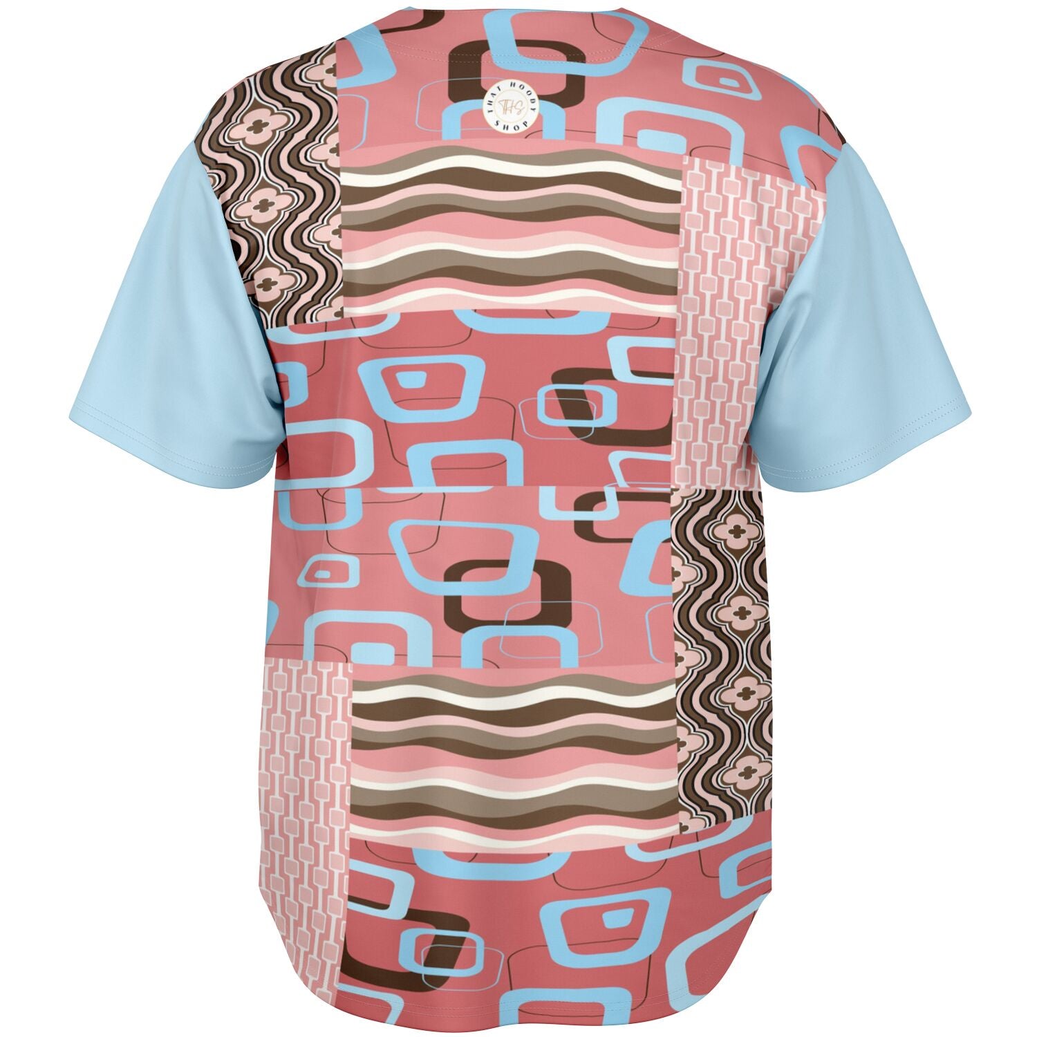 Pink Geometric Patchwork Button-Up Jersey