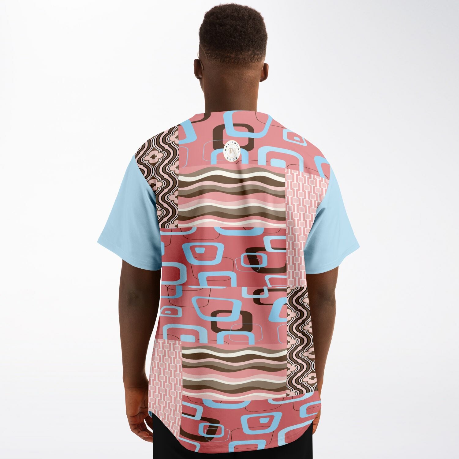 Pink Geometric Patchwork Button-Up Jersey