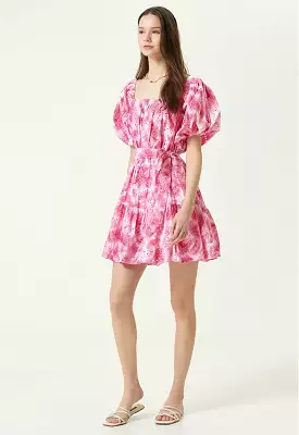 Pink Network Guipure Midi Dress