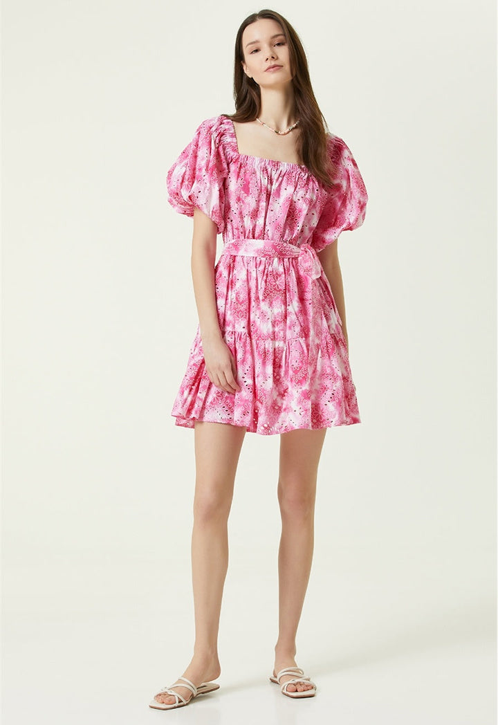 Pink Network Guipure Midi Dress