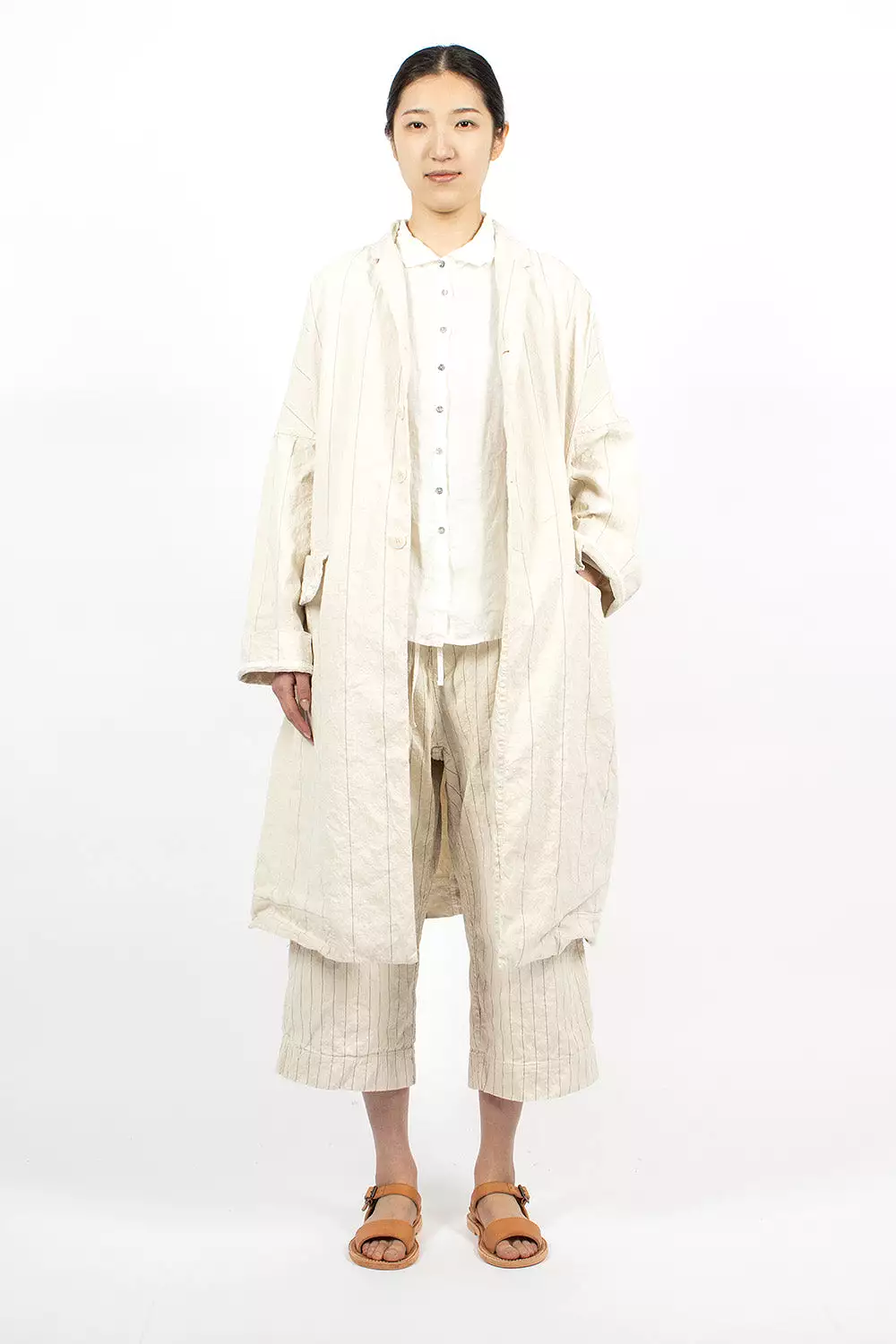 Pinstripe Loose Coat Natural