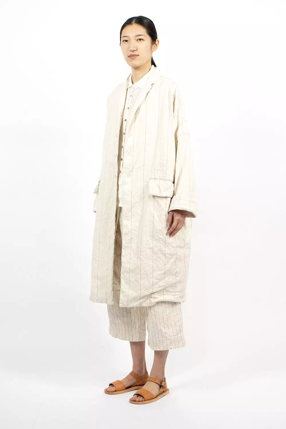 Pinstripe Loose Coat Natural