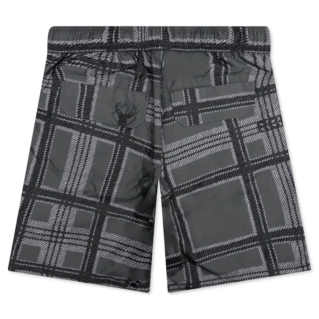 Plaid Ripstop Cargo Shorts - Black