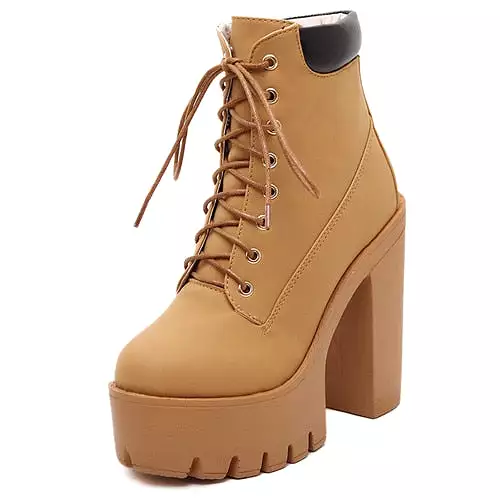 Platform Ankle Boots Women Thick Heel Lace Up Worker Boots