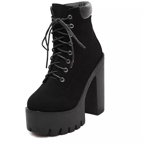 Platform Ankle Boots Women Thick Heel Lace Up Worker Boots