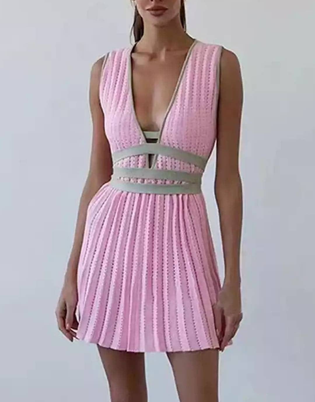 Pleated Color Block Dress